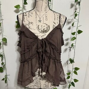Women's Brown Ruffle Tie-Front Camisole